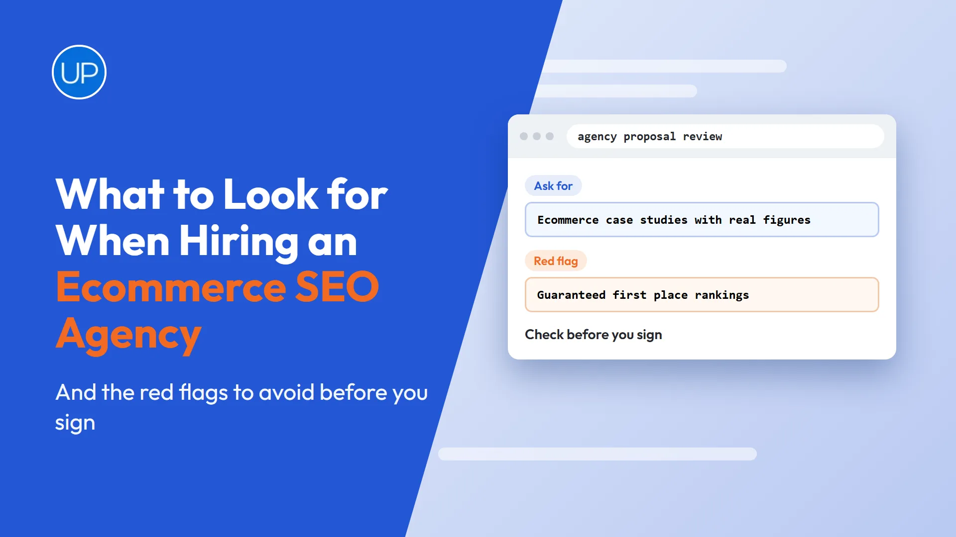 Featured image for the Studio Upstream guide What to Look for When Hiring an Ecommerce SEO Agency (And Red Flags to Avoid)